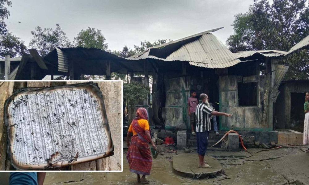 দুটি ঘর পুড়ে ছাই, তবুও অক্ষত কোরআন দেখতে ভিড়—১৫ লাখ টাকার ক্ষতি — দৈনিক দুর্নীতির বার্তা Cumilla fire Quran unharmed viral news — Dainik Durnitir Barta —— dainikdurniti.com —